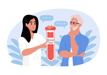 September is ITP Awareness Month. An elderly patient passes a blood test for ITP. Vector illustration.