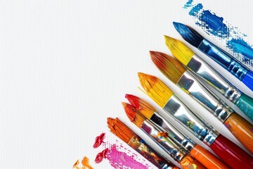 Paint Brushes on Rainbow Painted Canvas Generative Illustration