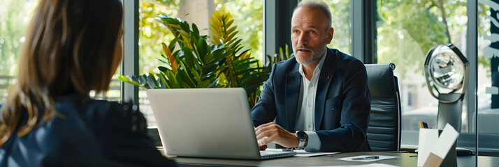 Professional Corporate Consultant Engaging with Client in Modern Stylish Office Setting