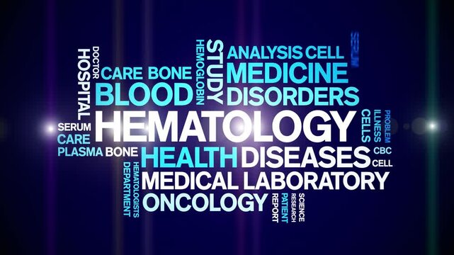 Hematology animated word cloud;text design animation tag kinetic typography seamless loop.