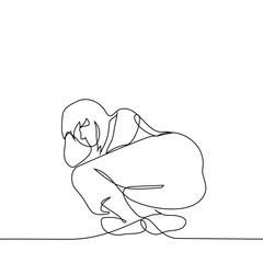 woman lies in fetal position with her hand under her head - one line art vector. the concept dream