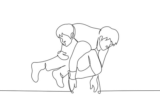 recommend clip art: man carries another man on his shoulders - one line art vector. the concept of a rescuer, carrying a man on his shoulders