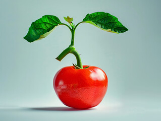 A acerola flexing its muscles feeling strong and c  265 tomato, food, red, vegetable, isolated, ripe, fresh, white, healthy, tomatoes, green, organic, fruit, freshness, object, juicy, vegetables, raw,