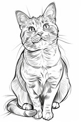 Obraz premium A twotone line art of a Chartreux cat with a smile 16 2 cat, animal, cartoon, vector, kitten, illustration, pet, cute, feline, art, drawing, domestic, kitty, animals, pets, mammal, black, funny, fur, 