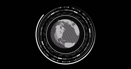 Image of scope with globe and data processing over black background