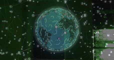 Image of globe with connections over computer server