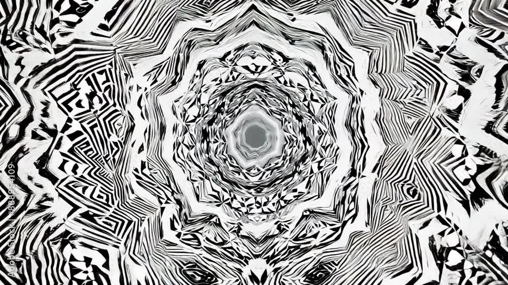 Leinwandbilder this black and white abstract geometric patterns with a starburst design in the center.