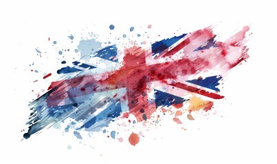 Abstract flag of the United Kingdom. Grunge painted flag with watercolor splashed and brushed lines. Template for your designs.