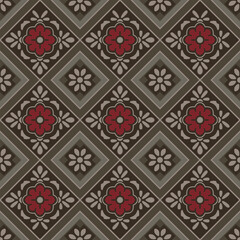 Japanese Flower Square Diamond Vector Seamless Pattern