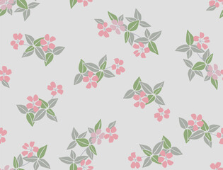 Japanese Pink Flower Leaf Vector Seamless Pattern