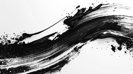 Abstract black in splash, paint, brush strokes, stain grunge isolated on clear background, Japanese style with Generative AI