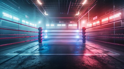 Illuminated Boxing Ring Under Bright Arena Lights