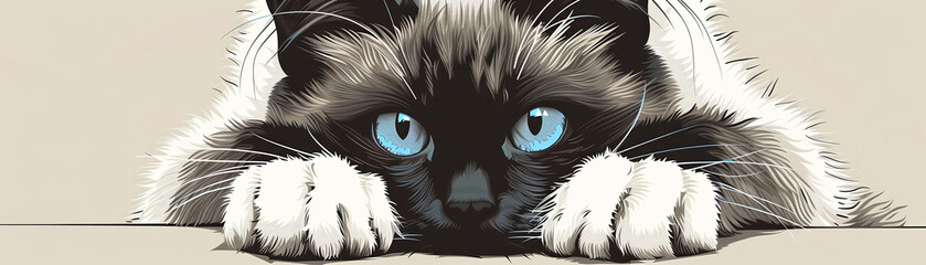 Fototapeta premium A twotone line art of a Birman cat with white glov 7 2 cat, animal, pet, eyes, kitten, feline, domestic, eye, cute, face, fur, kitty, white, pets, animals, whiskers, portrait, closeup, nose, black, cl