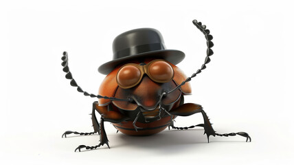 A 4D cartoon beetle with a detective hat solving m 33 1000 insect, beetle, bug, isolated, animal, macro, nature, white, black, close-up, wildlife, brown, wild, closeup, antenna, green, pest, fly, inve