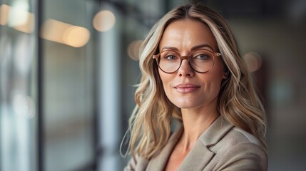 Fototapeta premium Confident businesswoman wearing glasses looking at camera