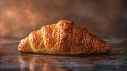 Freshly baked croissant on a dark background.