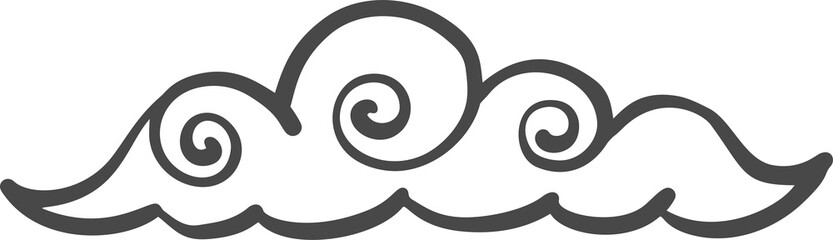 Chinese Asian cloud. Japanese style sky element. Outline smoke and wind . Traditional eastern decoration. Hand drawn illustration