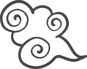 Chinese Asian cloud. Japanese style sky element. Outline smoke and wind . Traditional eastern decoration. Hand drawn illustration