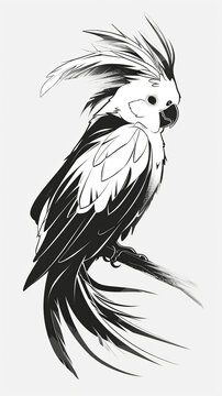 recommend clip art: A twotone line art of a cockatiel with a crest ar  82 3 bird, eagle, vector, animal, illustration, tattoo, nature, cartoon, wild, head, black, wildlife, silhouette, raven, feather, flying, animals, sy