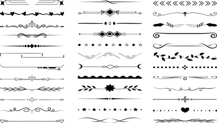 Border line, divider vector set, decorative floral ornamental elements design, swirl patterns vintage set graphic illustrations, embellishment isolated art collection