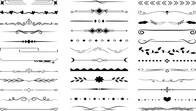 Border line, divider vector set, decorative floral ornamental elements design,  swirl patterns vintage set graphic illustrations, embellishment isolated art collection