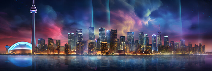 Toronto's Iconic CN Tower: A Beacon of Light in the Spectacular Night Landscape