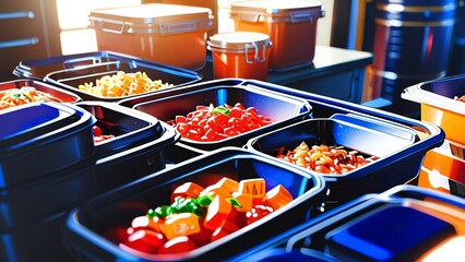 Anime black colored food storage containers on plain white background