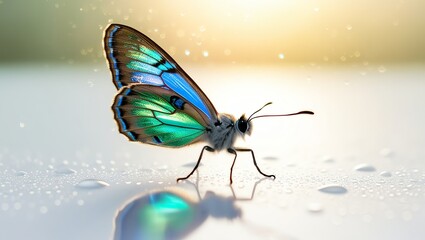 Real photo of new born butterfly on plain white background