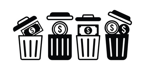 waste money icon symbol sign vector design black white color simple illustration collection set