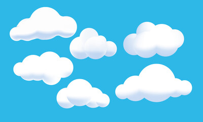 White cartoon fluffy clouds in bubble shape in blue sky