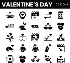 25 Valentine's Day Icons - Fill Love Icons, Romance, Dating, Texting animal lover and Celebration Icon Set for Digital and Print Use