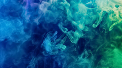 Blue and green smoke waves in motion, colorful abstract wallpaper or wavy smog or clouds flowing, splash pattern background, dynamic color swirls, soft shape, illustration art.