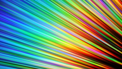 Abstract distortion refraction of rainbow rays with spectral gradient and glow effect through lens on black background. Transparent glare light dispersion effect of curved rainbows beams. 3d render
