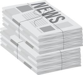 Pile of newspapers on white background. Stack of newspapers. Paper waste.