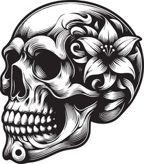 Skull with lotus flower, vector, tattoo design