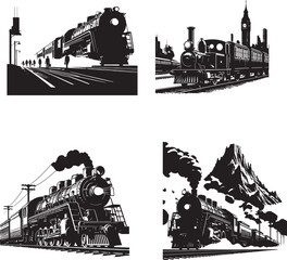 Obraz premium Train silhouette symbol icon, old locomotive silhouette, sign vector illustration