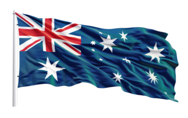 Australian Flag Waving in the Wind on a White Background