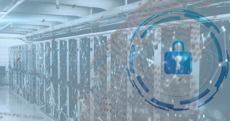 Image of scope scanning with padlock icon over server room
