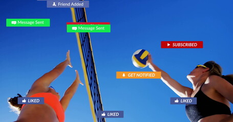 Image of digital data processing over diverse beach volleyball players
