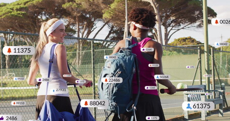 Image of digital data processing over diverse female tennis players
