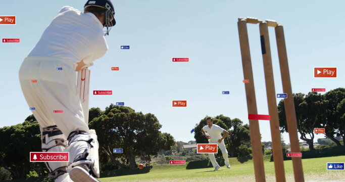 Image of digital data processing over diverse cricketers on field