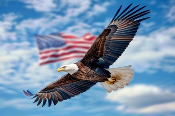 Obraz premium bald eagle soaring over sky