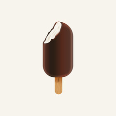 Ice cream with chocolate. Brown whole and bitten chocolate ice cream vector.
