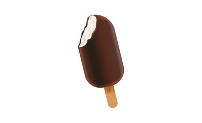Ice cream with chocolate. Brown whole and bitten chocolate ice cream vector.