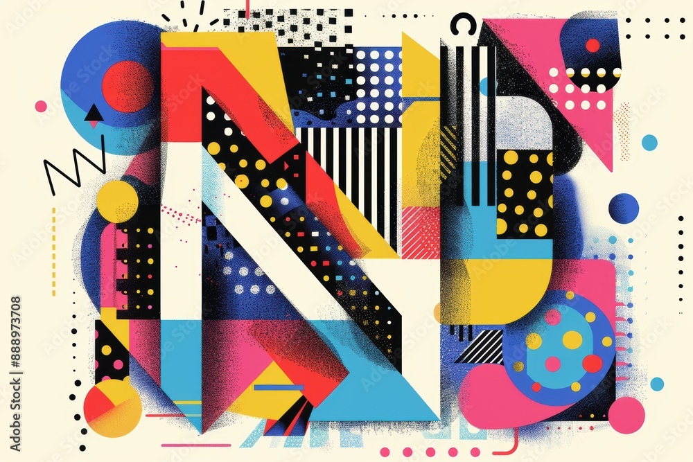 Fototapete an abstract illustration of the letter n with geometric shapes and patterns creating a dynamic and e