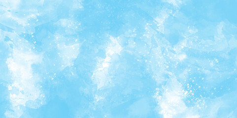 Soft sky blue watercolor splash stroke cloudy background, ocean blue watercolor colorful painting with splashes, blue texture for template, greeting card, invitation card, poster template and design.