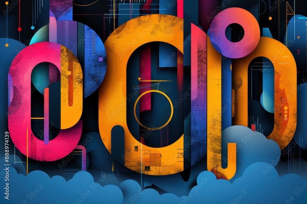 Fototapete an abstract and modern illustration of the letter o using geometric shapes and vibrant colors to cre