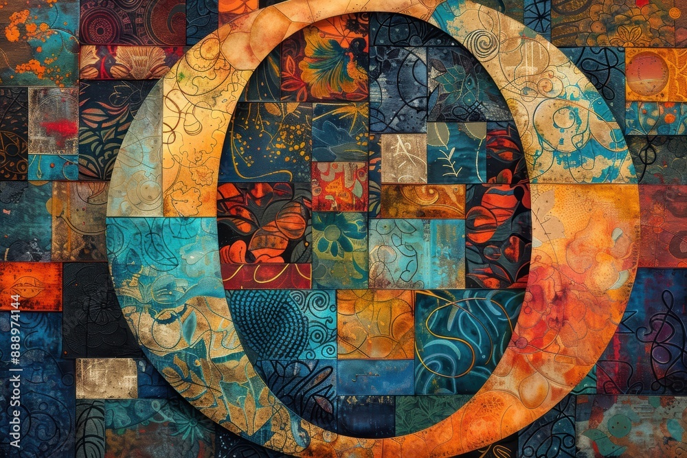 Fototapete an artistic illustration featuring the letter o intricately woven into a tapestry of colorful design