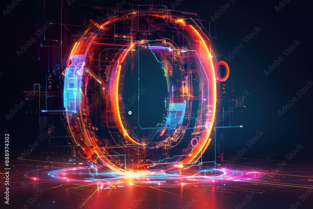 Fototapete a futuristic and tech-inspired illustration of the letter o incorporating sleek lines and digital el