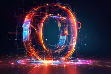 Obraz premium A futuristic and tech-inspired illustration of the letter O incorporating sleek lines and digital elements perfect for conveying a sense of innovation and technology.